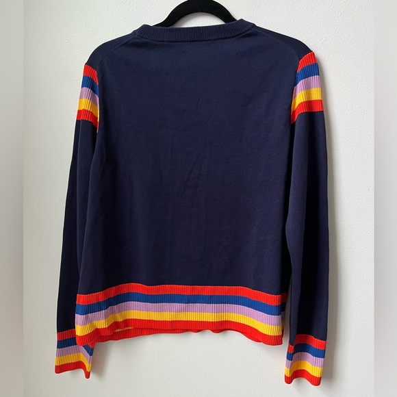 Kuhl Evelyn striped crew neck sweater navy blue rainbow stripe - Picture 8 of 10